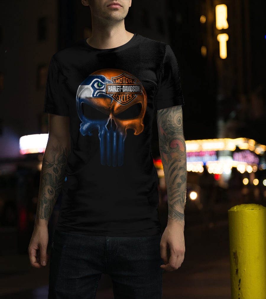 Seattle Seahawks Harley Davidson Skull T-Shirt