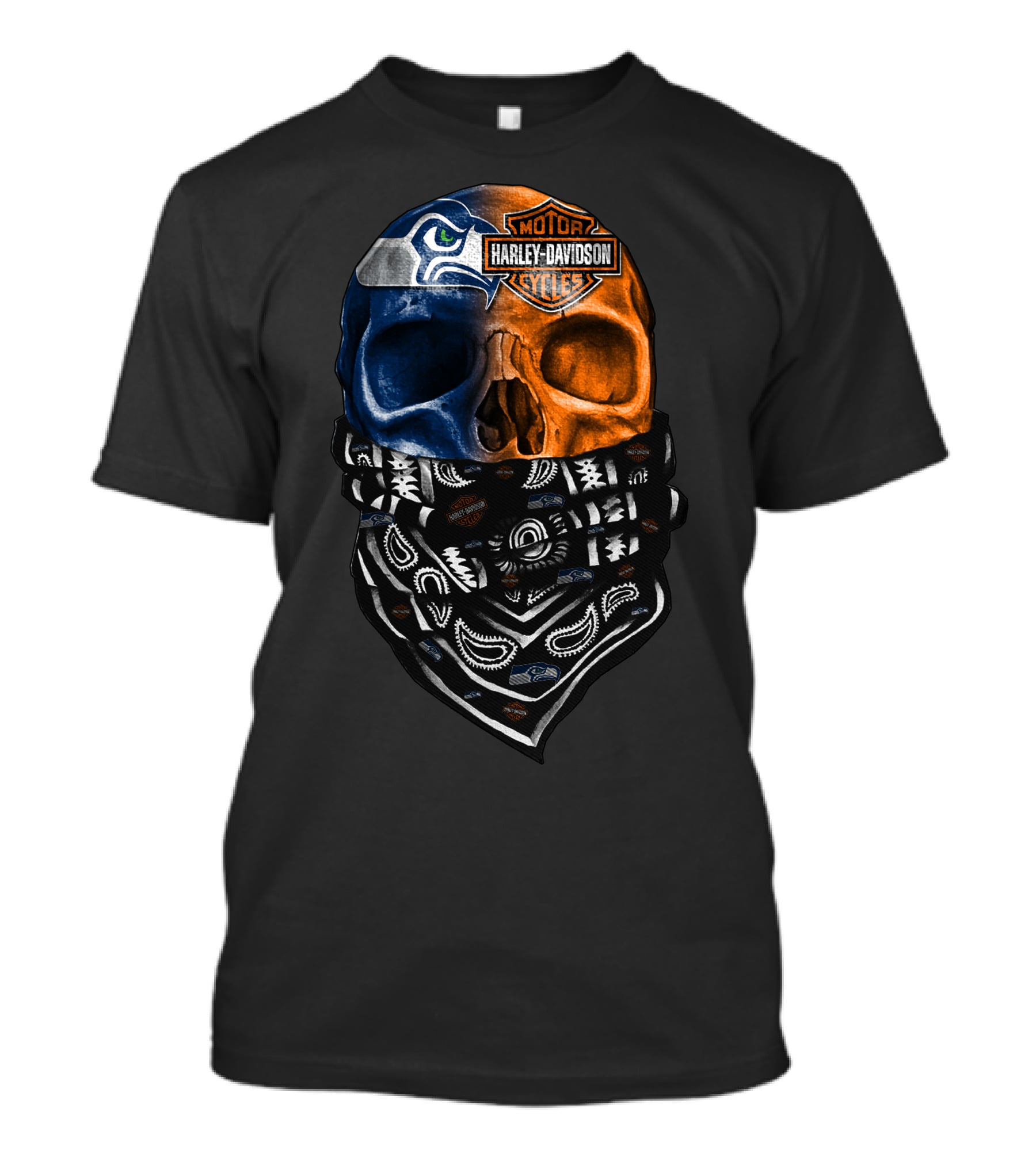 Seattle Seahawks Harley Davidson Skull Bandana T-Shirt