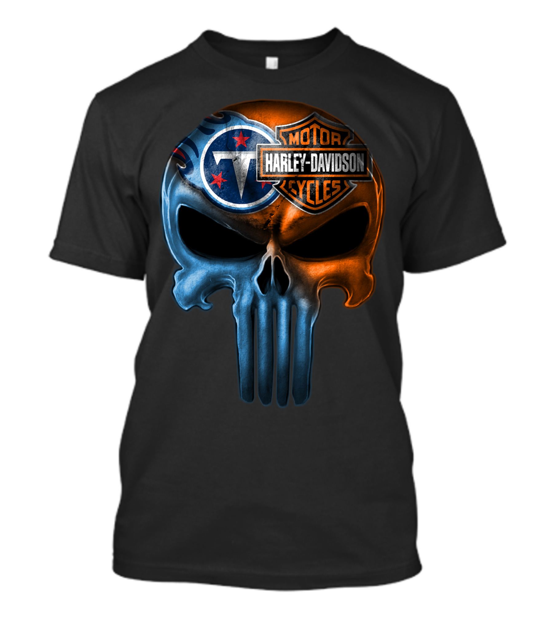 Harley Davidson Motorcycles And Tennessee Titans Logo Skull T-Shirt