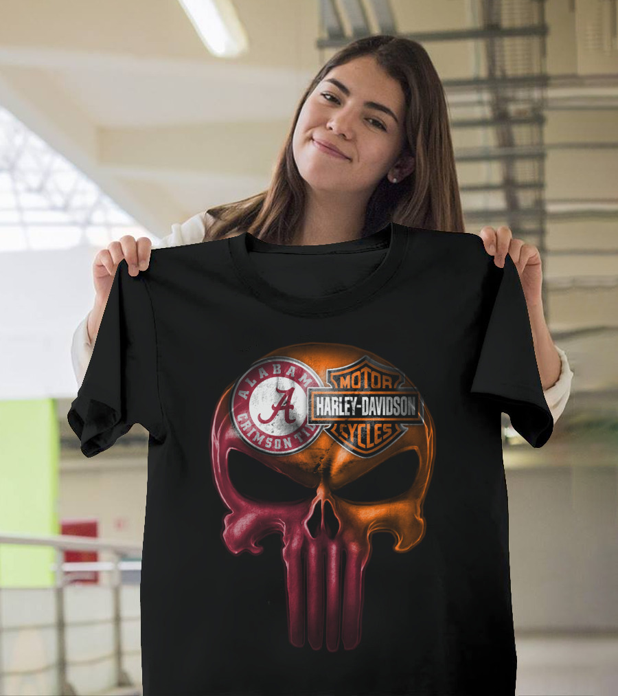 Alabama Crimson Tide Harley Davidson Punisher Skull T-Shirt