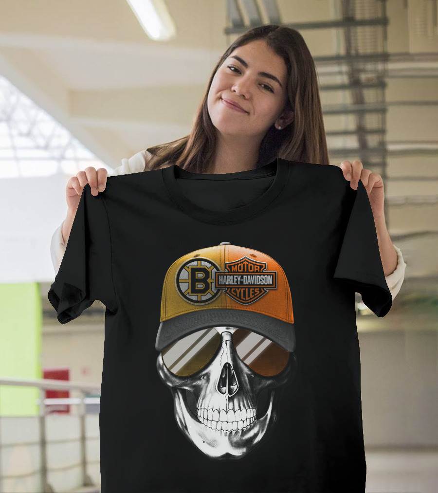 Harley Davidson Motorcycles Skull Boston Bruins Cap T-Shirt