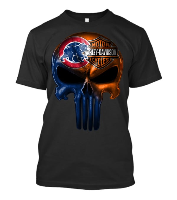 Chicago Cubs Harley Davidson Punisher Skull T-Shirt
