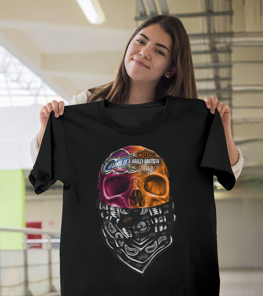 Cleveland Cavaliers Harley Davidson Skull Bandana T-Shirt