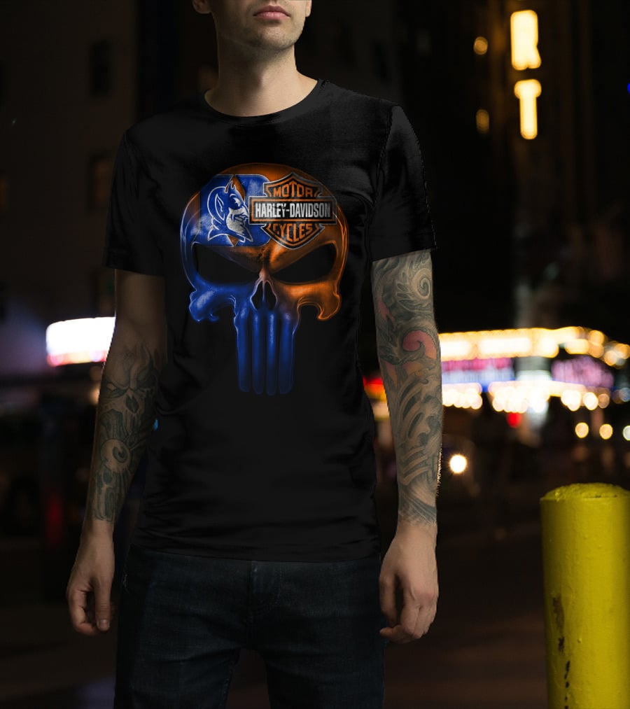 Duke Blue Devils Harley Davidson Punisher Skull T-Shirt