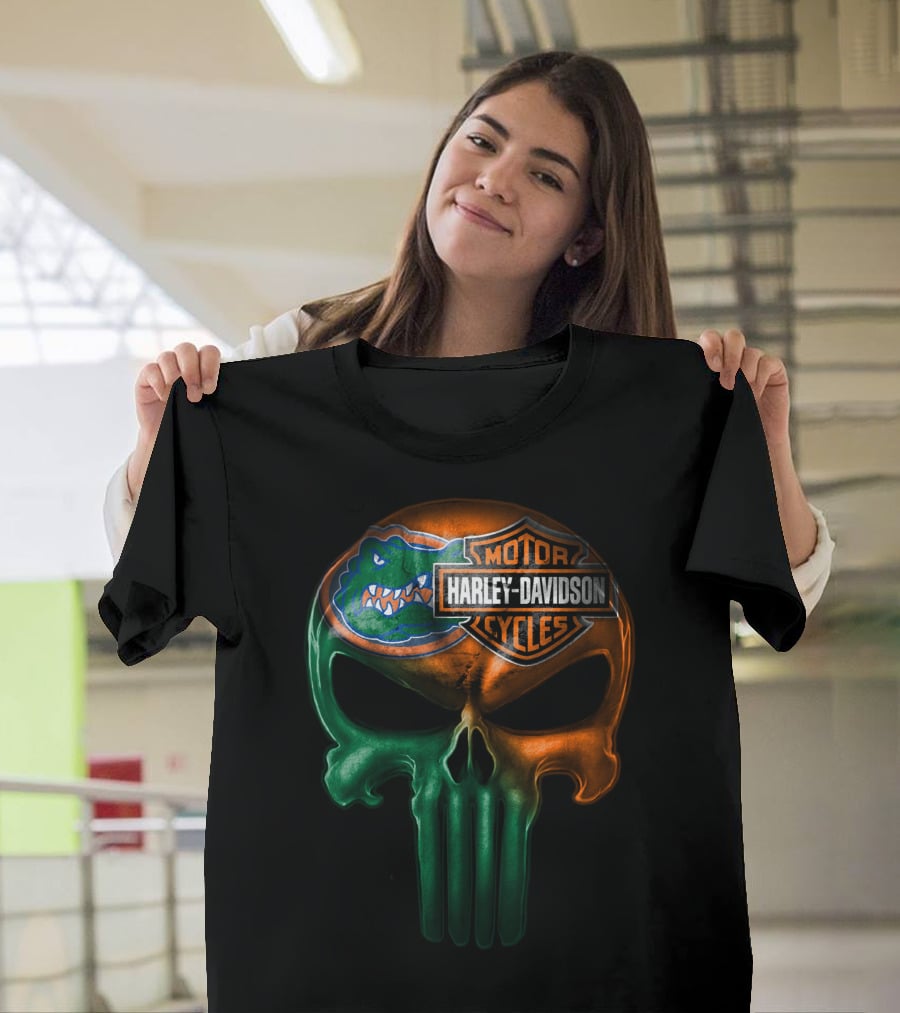 Florida Gators Harley Davidson Punisher Skull T-Shirt