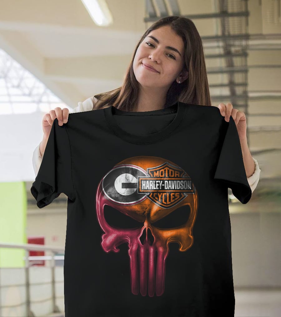 Georgia Bulldogs Harley Davidson Skull T-Shirt