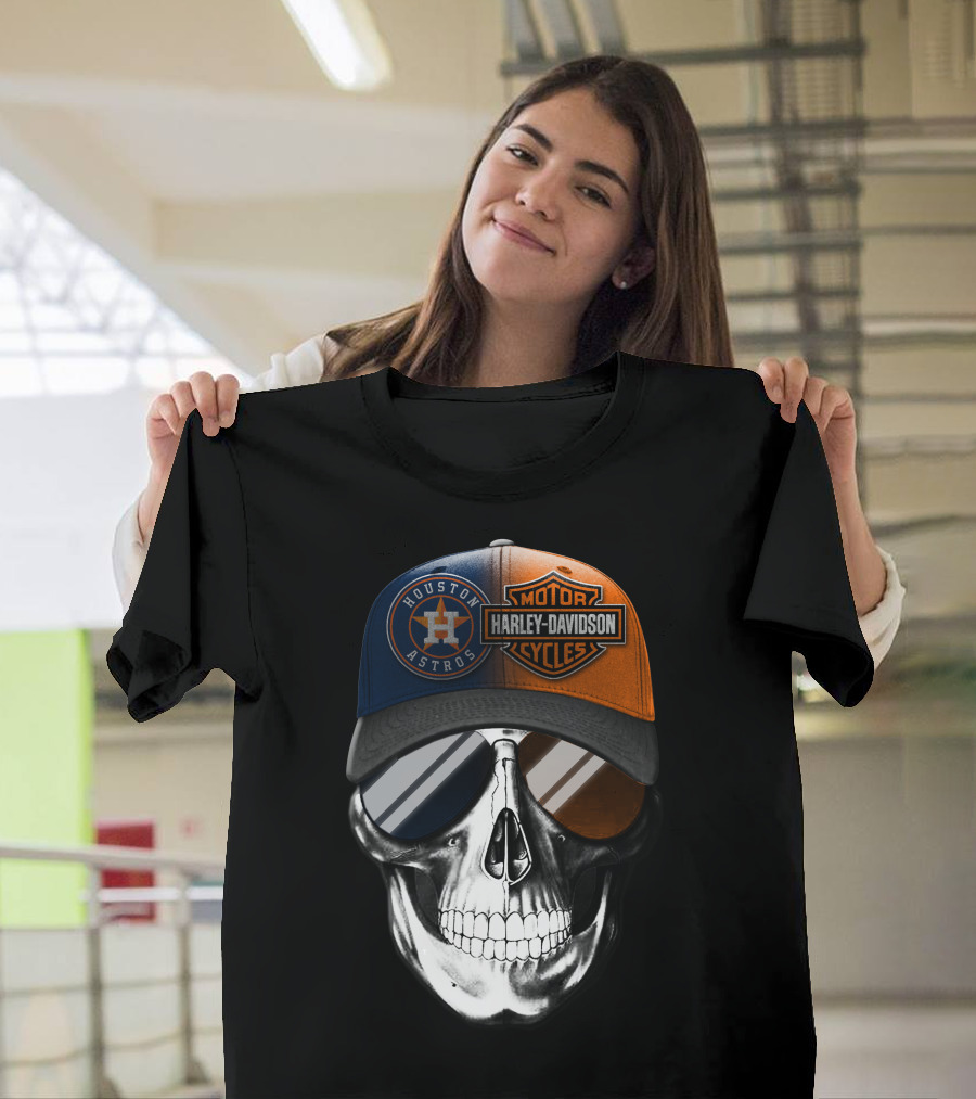 Harley Davidson Motorcycles Houston Astros Skull Cap T-Shirt