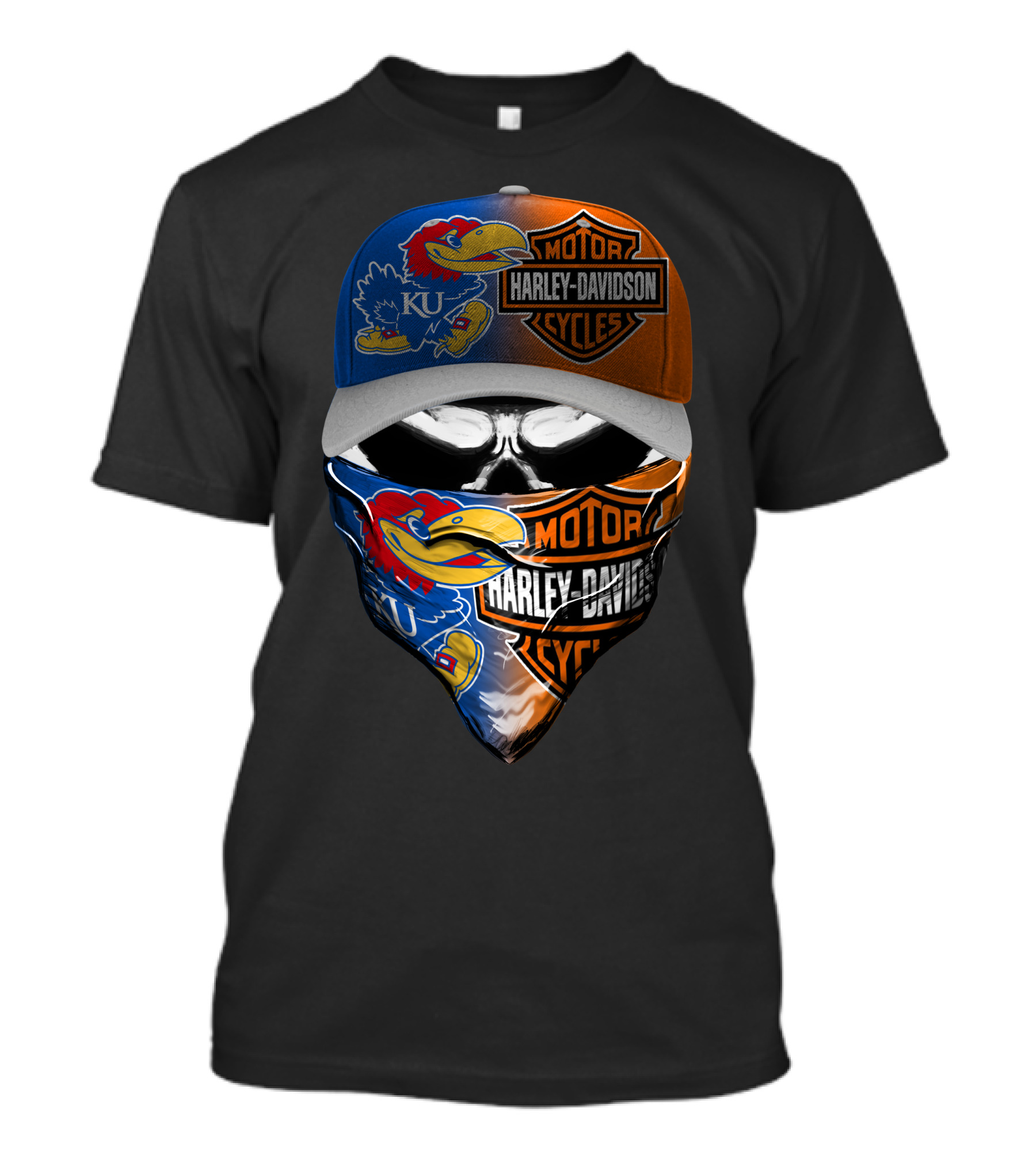 Ku Jayhawks Harley Davidson Skull Motorcycle Fan Gear T-Shirt
