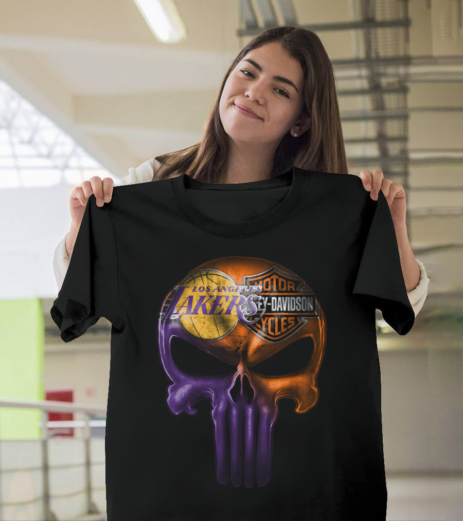 Los Angeles Lakers Harley Davidson Skull T-Shirt