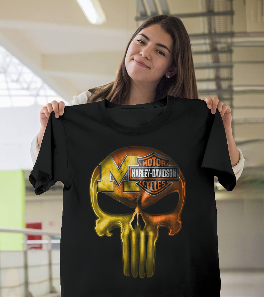 Michigan Wolverines Punisher Harley Davidson Motorcycles T-Shirt