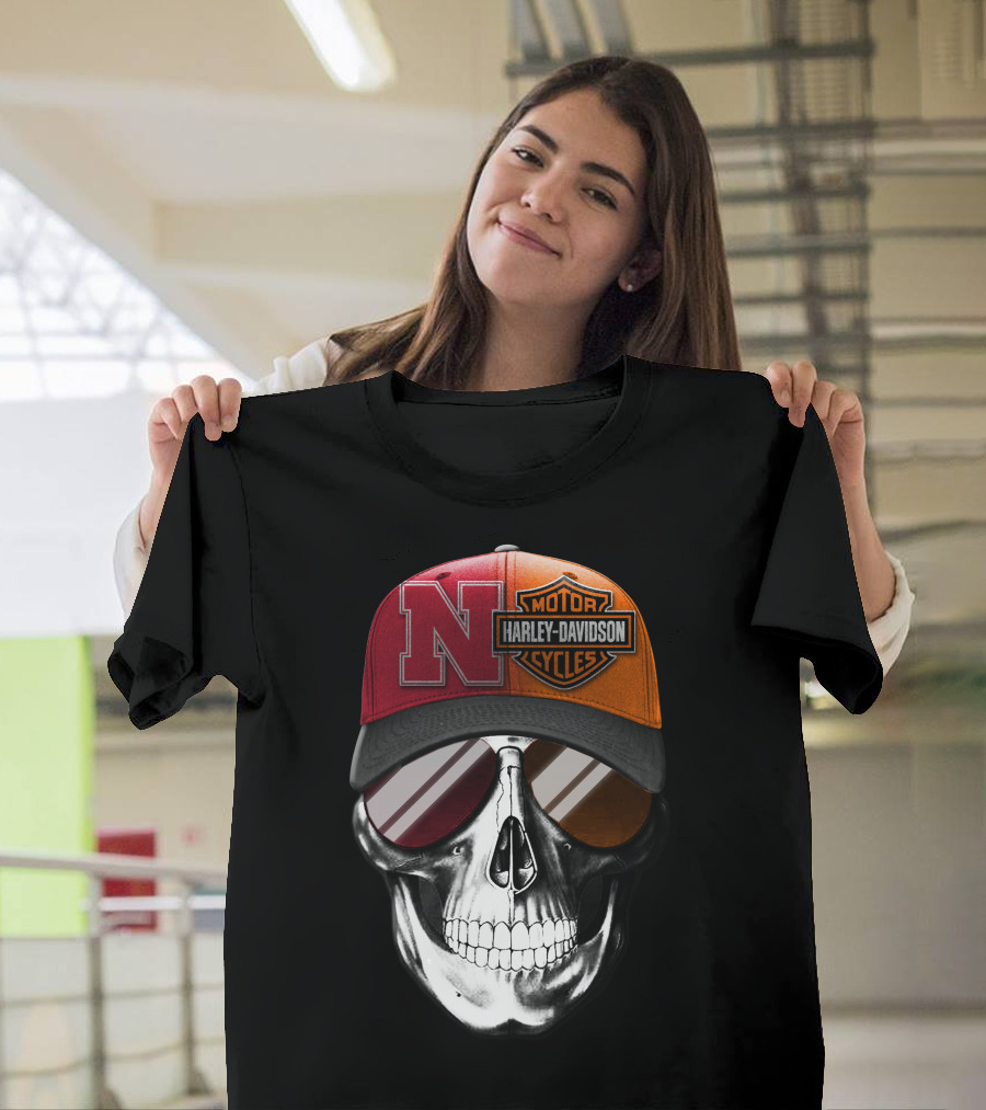 Nebraska Cornhuskers Harley Davidson Skull T-Shirt