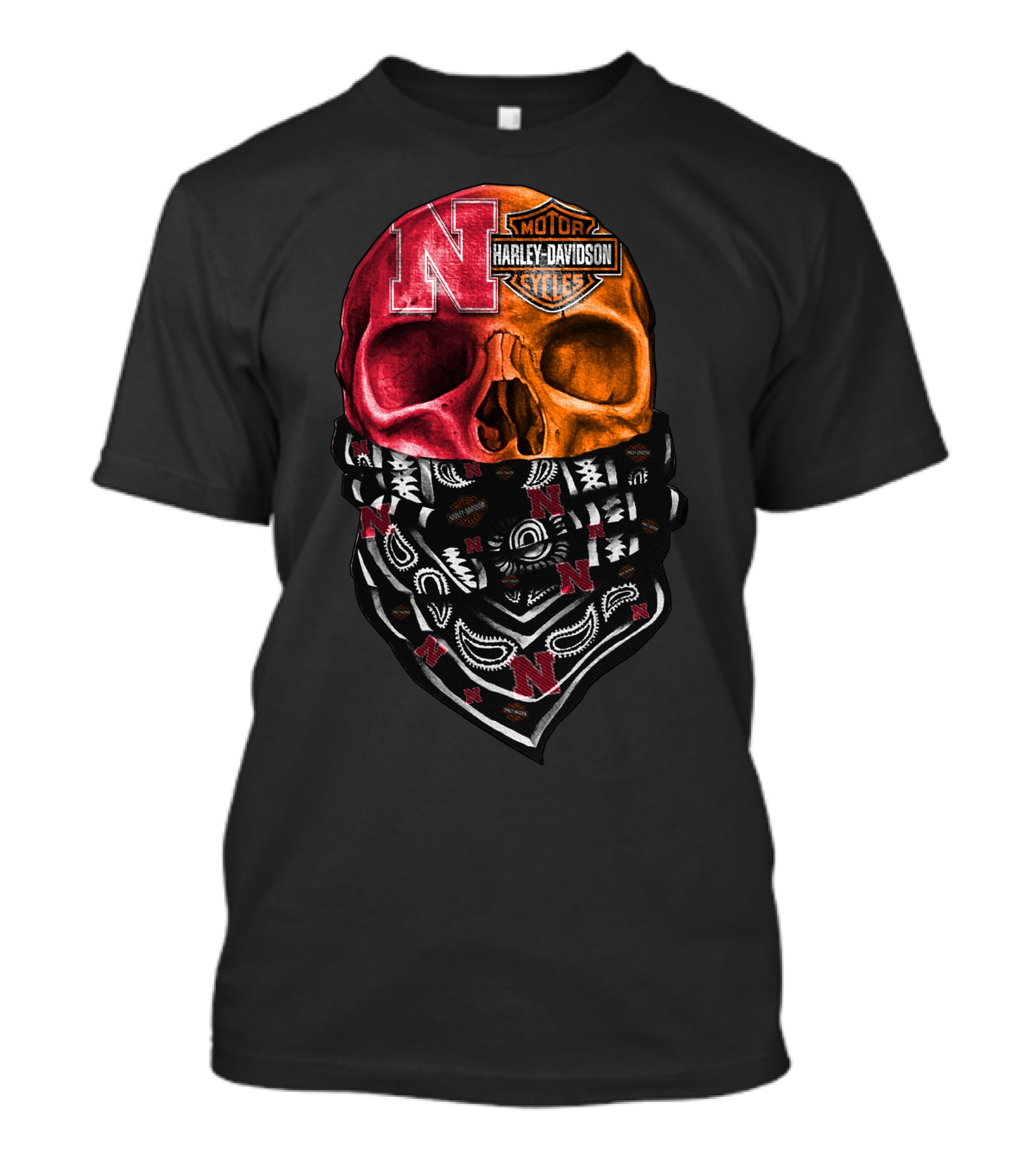 N Harley Davidson Motorcycles Skull Bandana Style T-Shirt