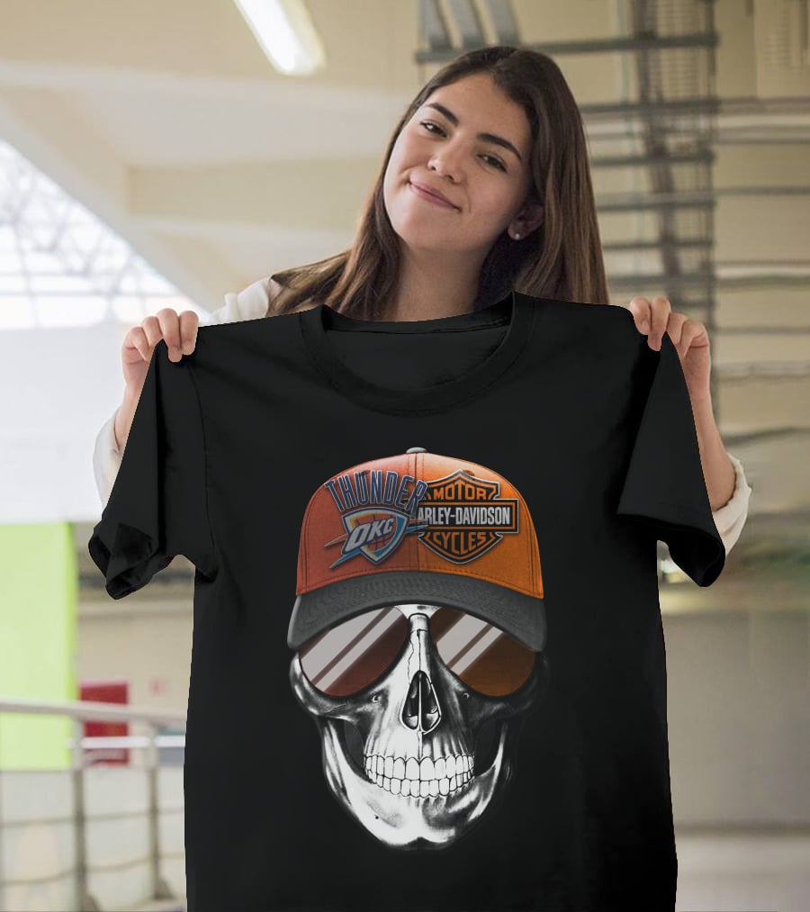 Oklahoma City Thunder Harley Davidson Skull Cap T-Shirt
