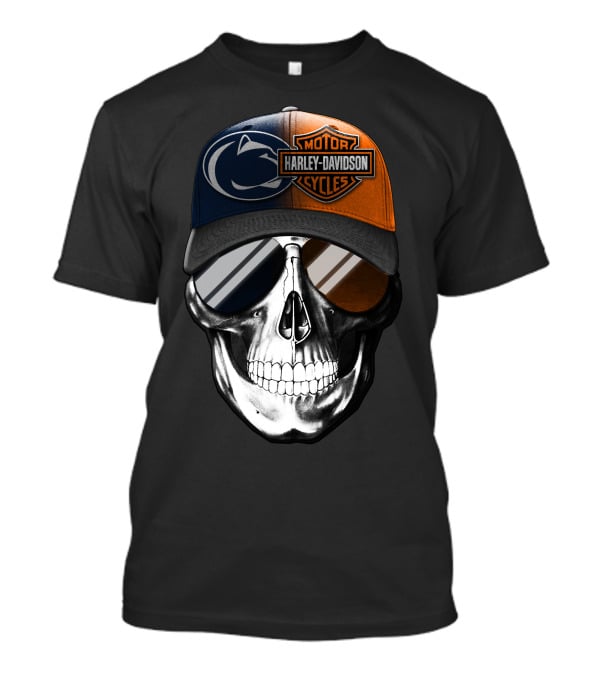 Harley Davidson Motor Cycles Penn State Skull Hat T-Shirt