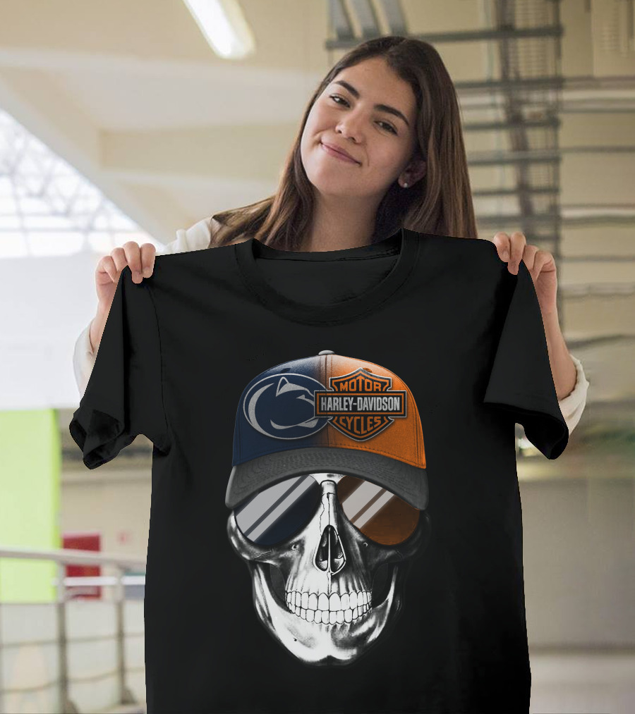 Harley Davidson Motor Cycles Penn State Skull Hat T-Shirt