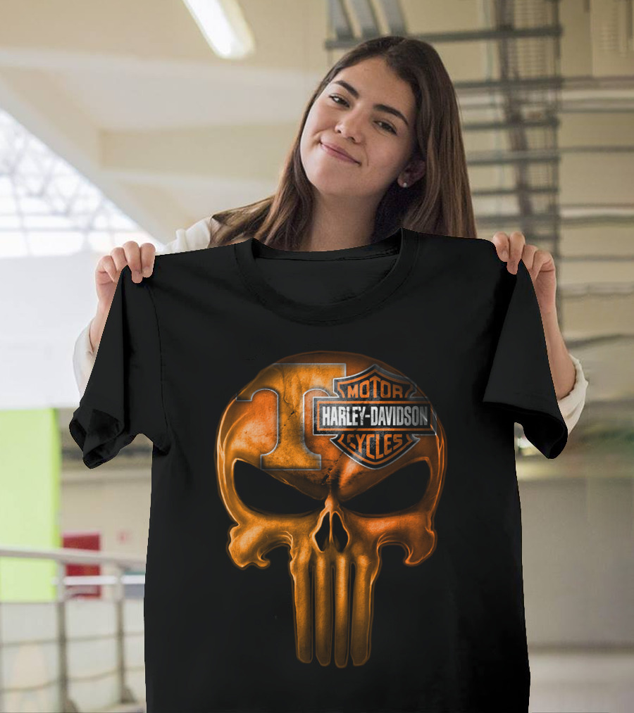 Orange T Skull Harley Davidson Motor Cycles T-Shirt