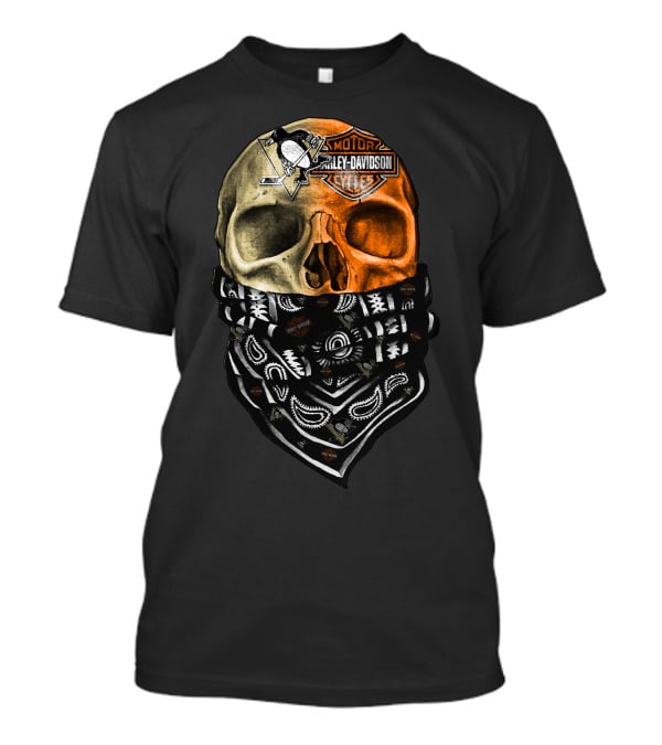 Penguins And Harley Davidson Skull Bandana T-Shirt
