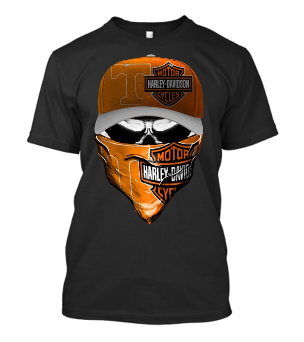 Harley Davidson Motorcycles Skull With Tennessee Volunteers Cap And Bandana T-Shirt