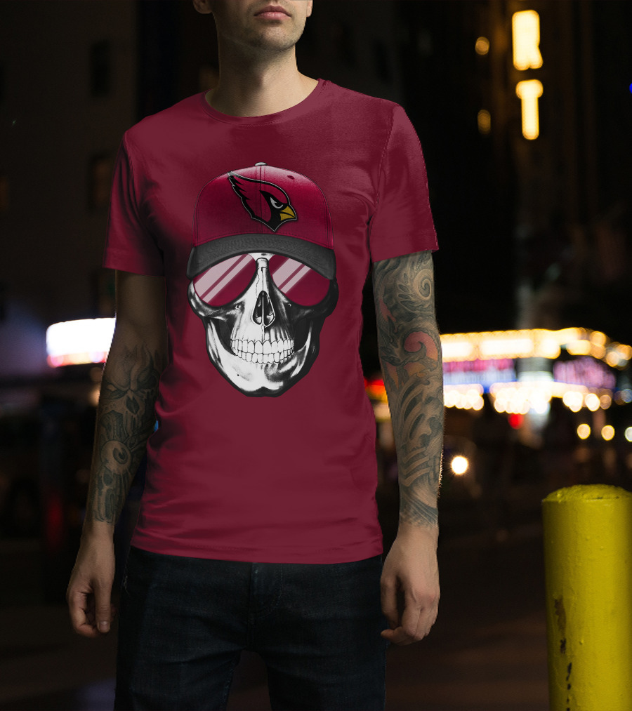 Arizona Cardinals Skull Cap With Sunglasses T-Shirt