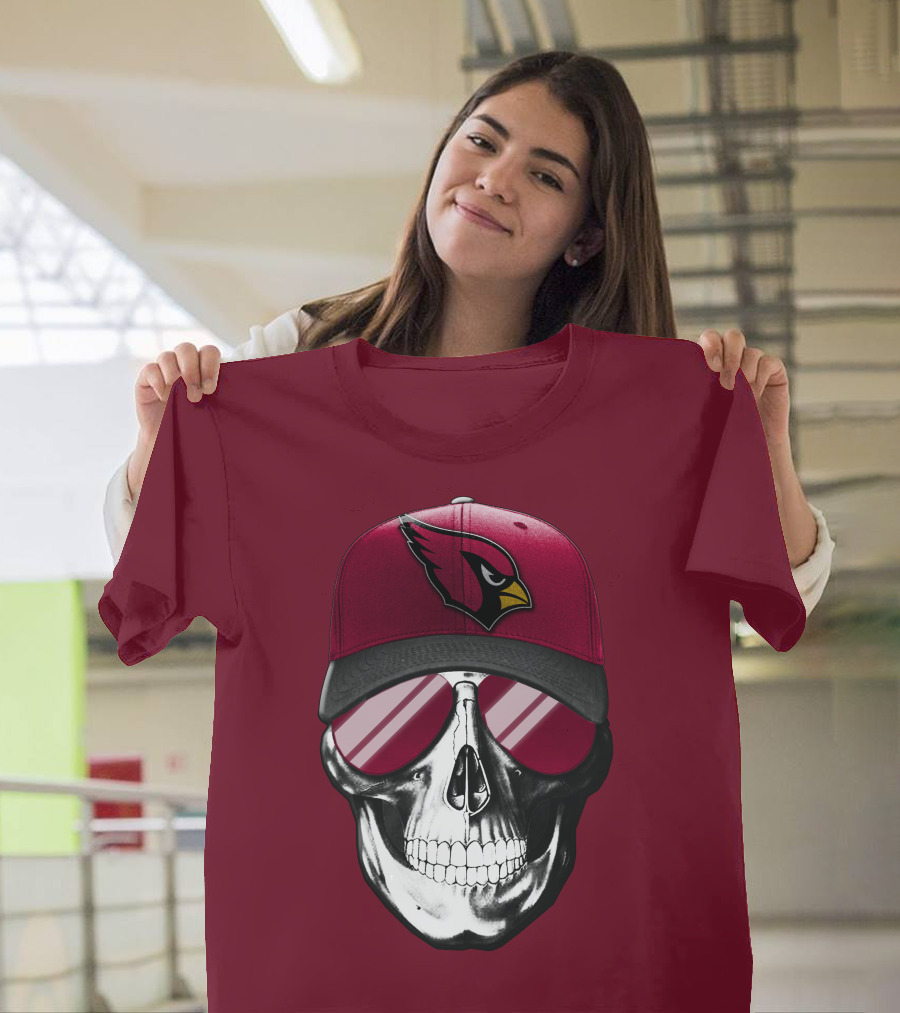 Arizona Cardinals Skull Cap With Sunglasses T-Shirt