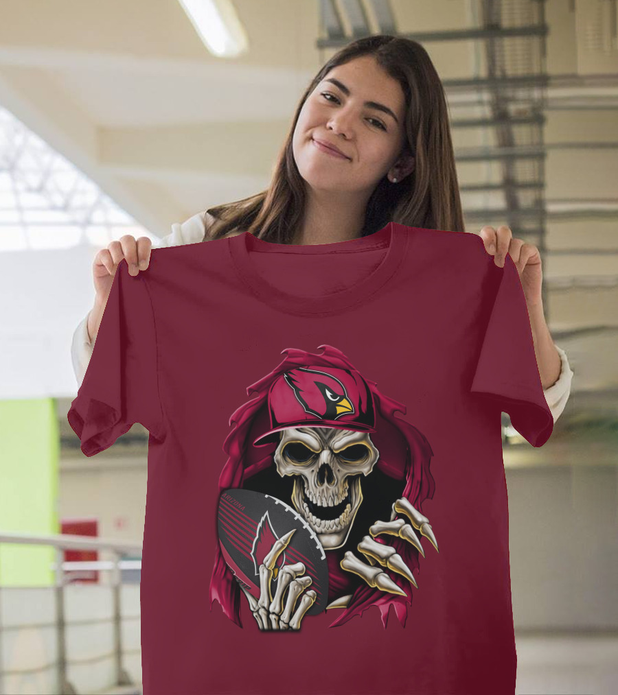 Arizona Cardinals Skull Holding Football T-Shirt