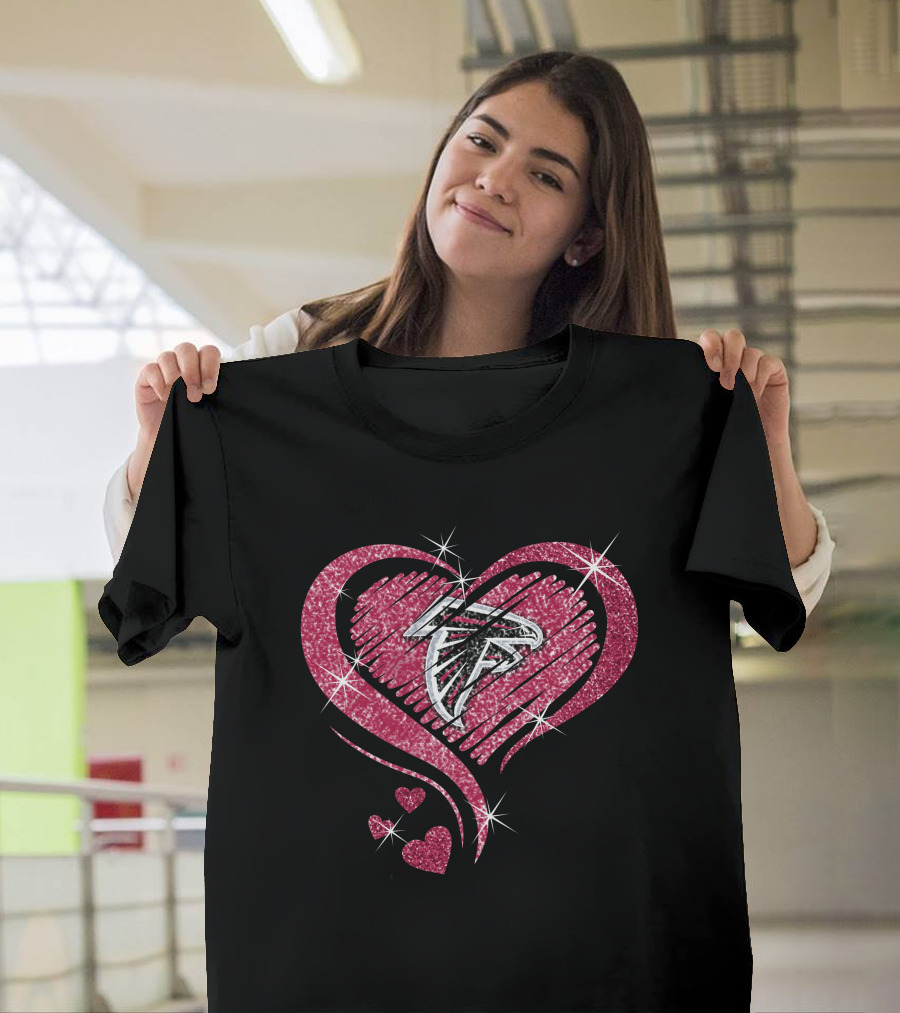Heart Diamond Atlanta Falcons Sparkling Logo In Glittered Pink Hearts T-Shirt