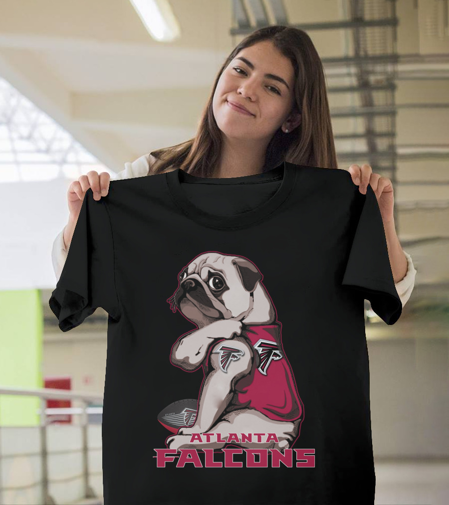 Pug Wearing Atlanta Falcons Gear With Football T-Shirt