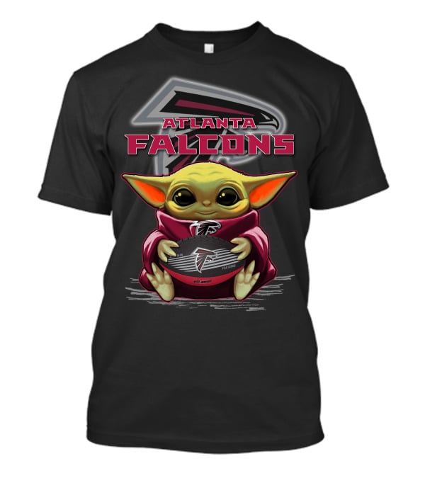 Baby Yoda Holding Atlanta Falcons Football T-Shirt