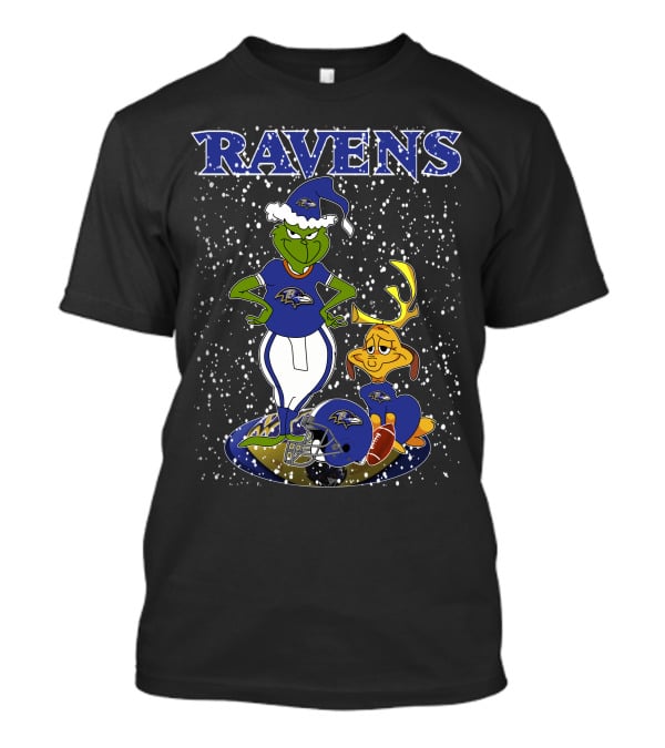 Grinchxmas Ravens Baltimore Football Holiday Scene T-Shirt