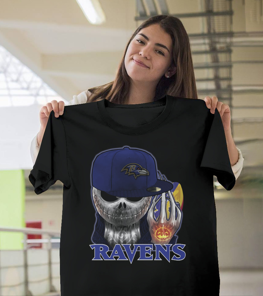 Jackskull Ravens Baltimore Halloween Football T-Shirt
