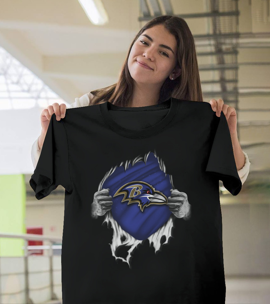 Torn Baltimore Ravens Logo Revealed by Ripped Hands T-Shirt