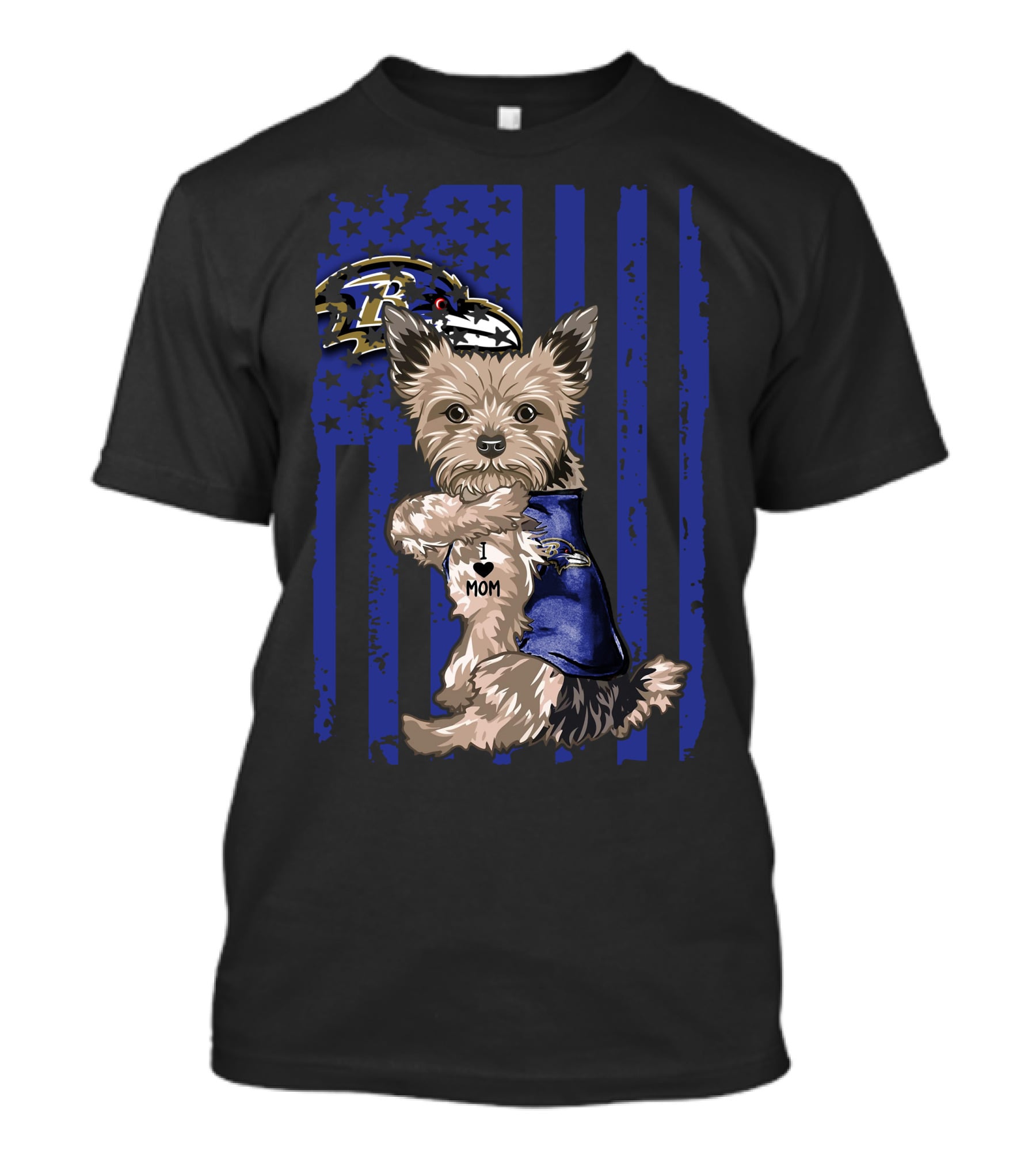 Yorkshire Terrier I Love Mom Baltimore Ravens T-Shirt