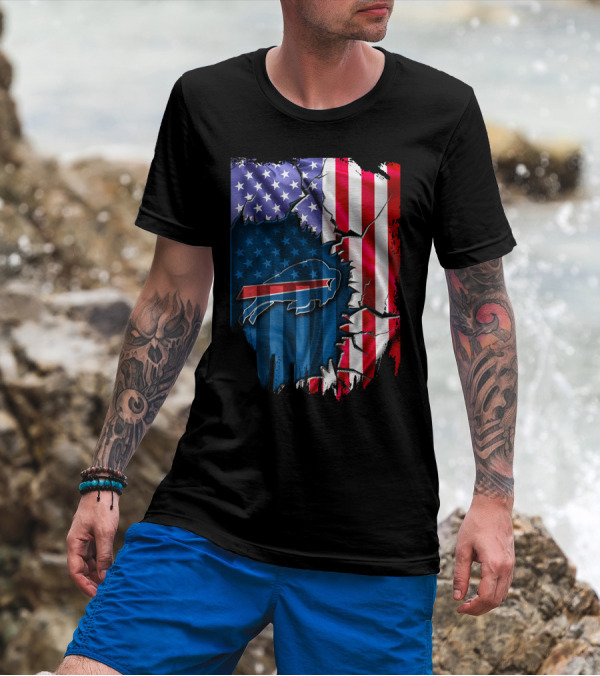 Buffalo Bills American Flag Cracked T-Shirt