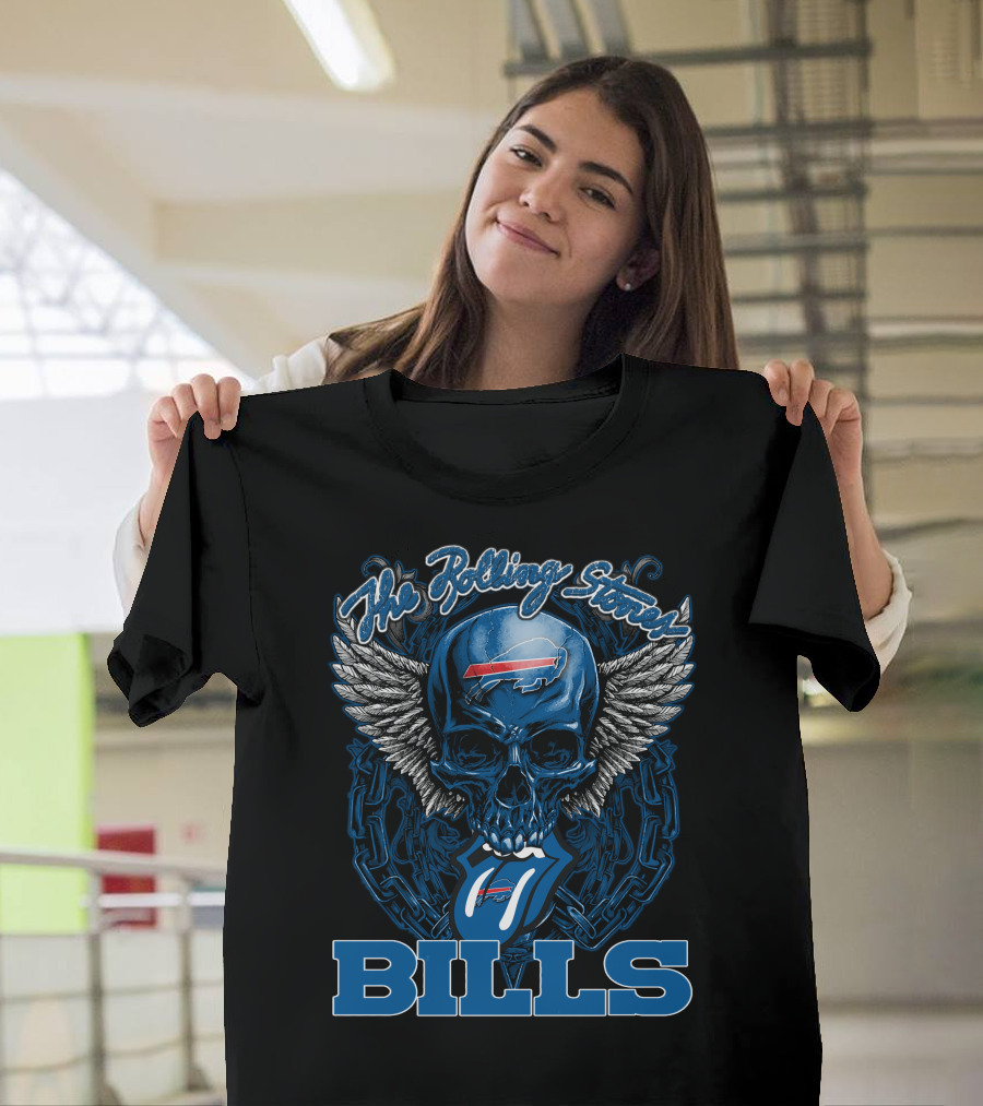 The Rolling Stones Buffalo Bills Winged Skull With Chain And Logo Tongue T-Shirt