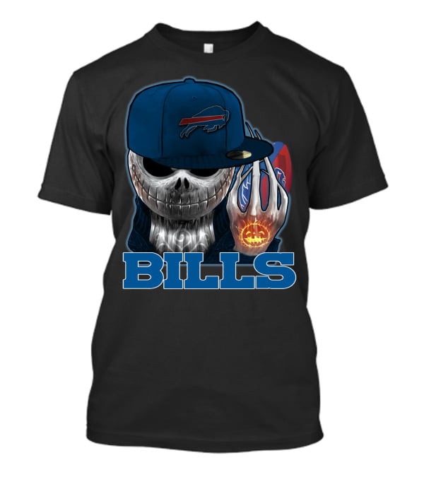Buffalo Bills Halloween Skull With Pumpkin And Cap T-Shirt