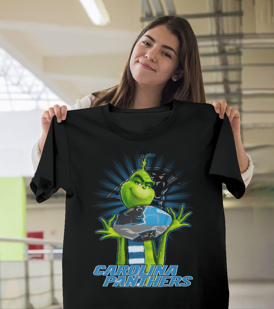 Grinch Holding Football CAROLINA PANTHERS T-Shirt