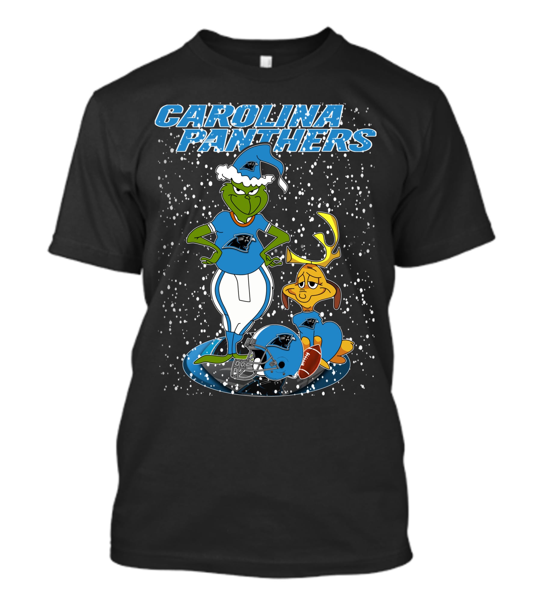 CAROLINA PANTHERS Grinch Christmas Snow Scene With Grinch And Max T-Shirt