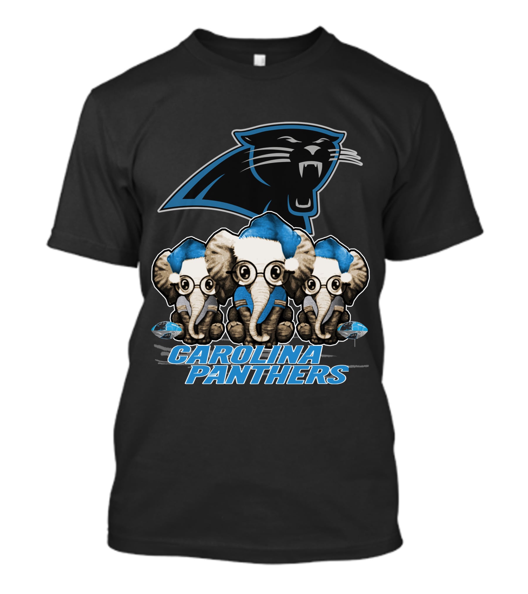 Carolina Panthers Elephan Xmas Holiday Elephant Trio T-Shirt