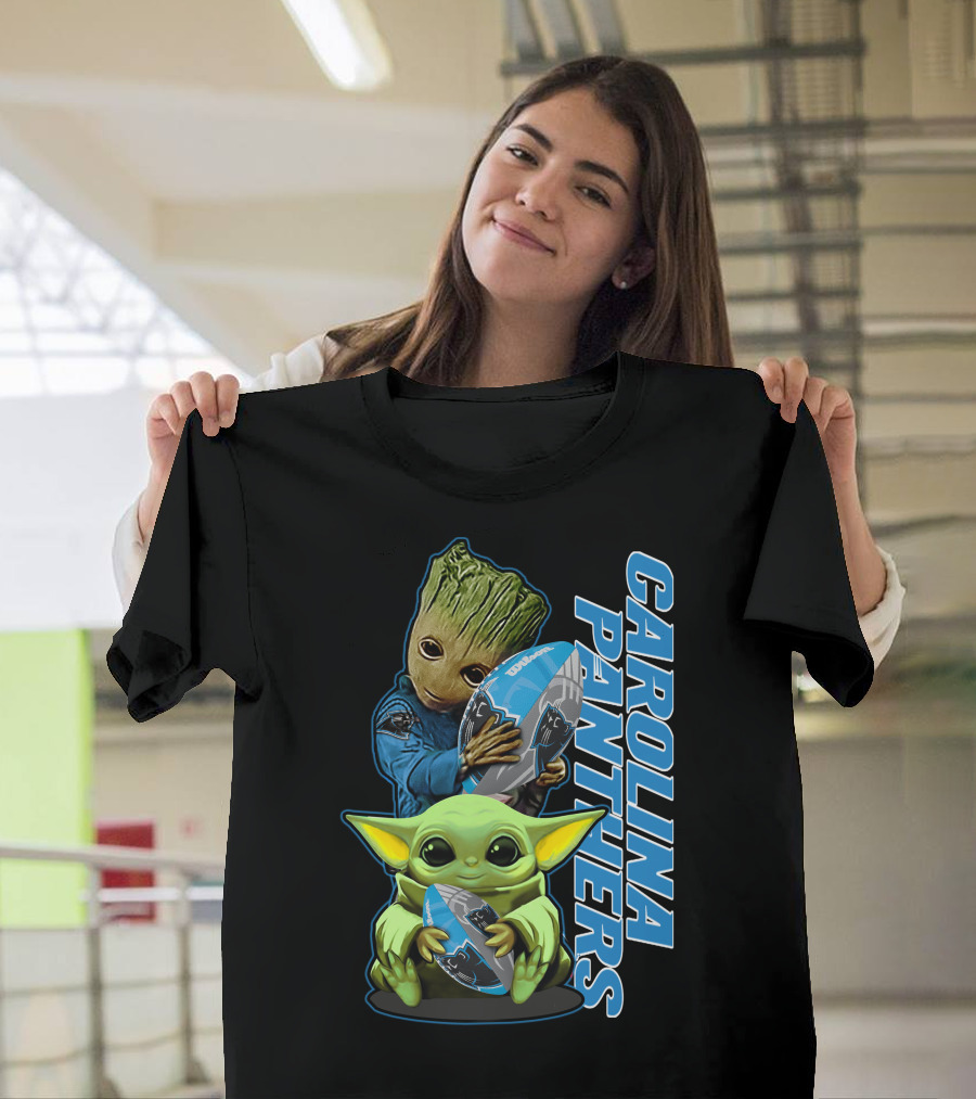 Groot Baby Yoda Grzd Carolina Panthers Football T-Shirt