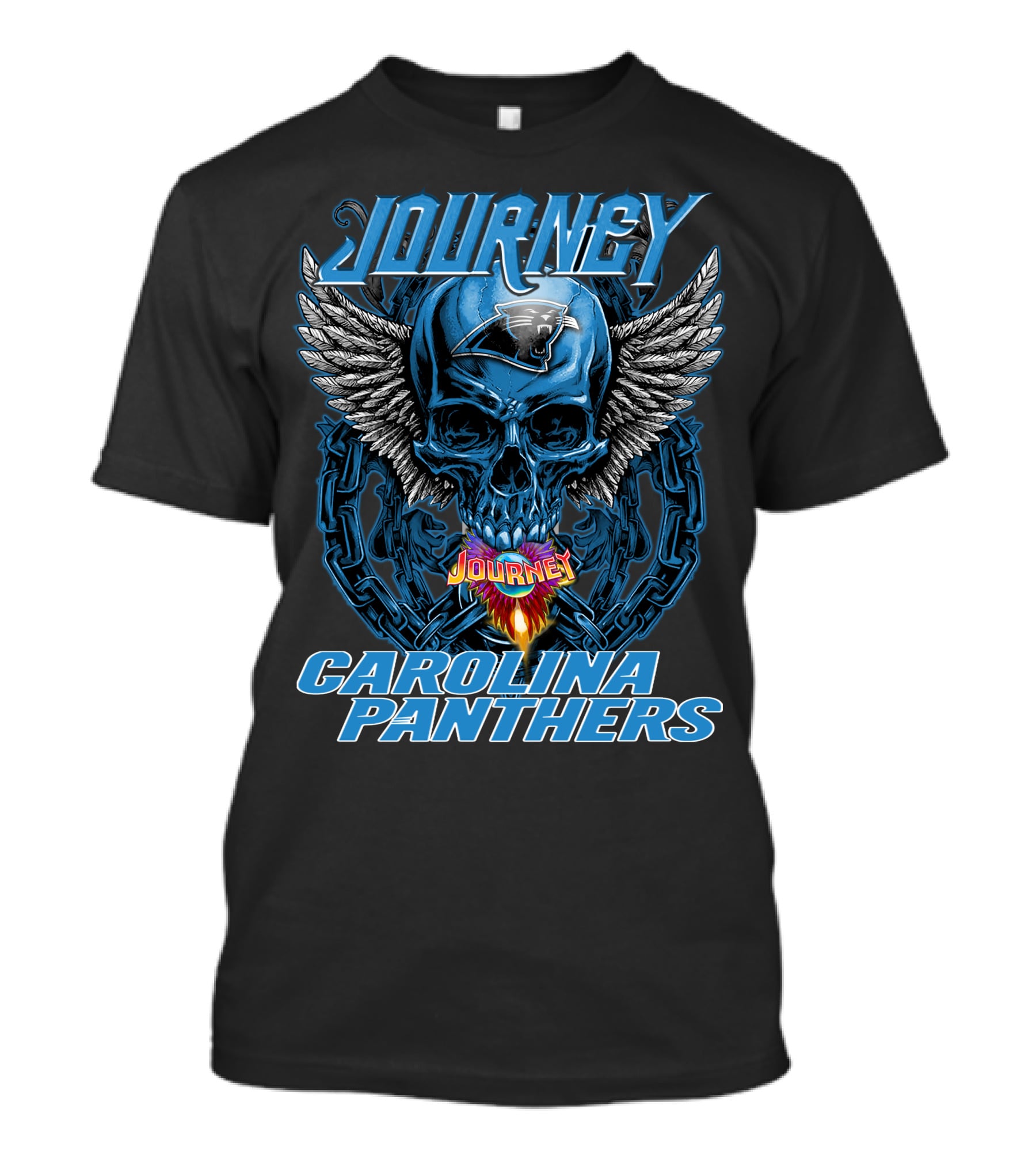 Journey Carolina Panthers Skull Wings Chain T-Shirt
