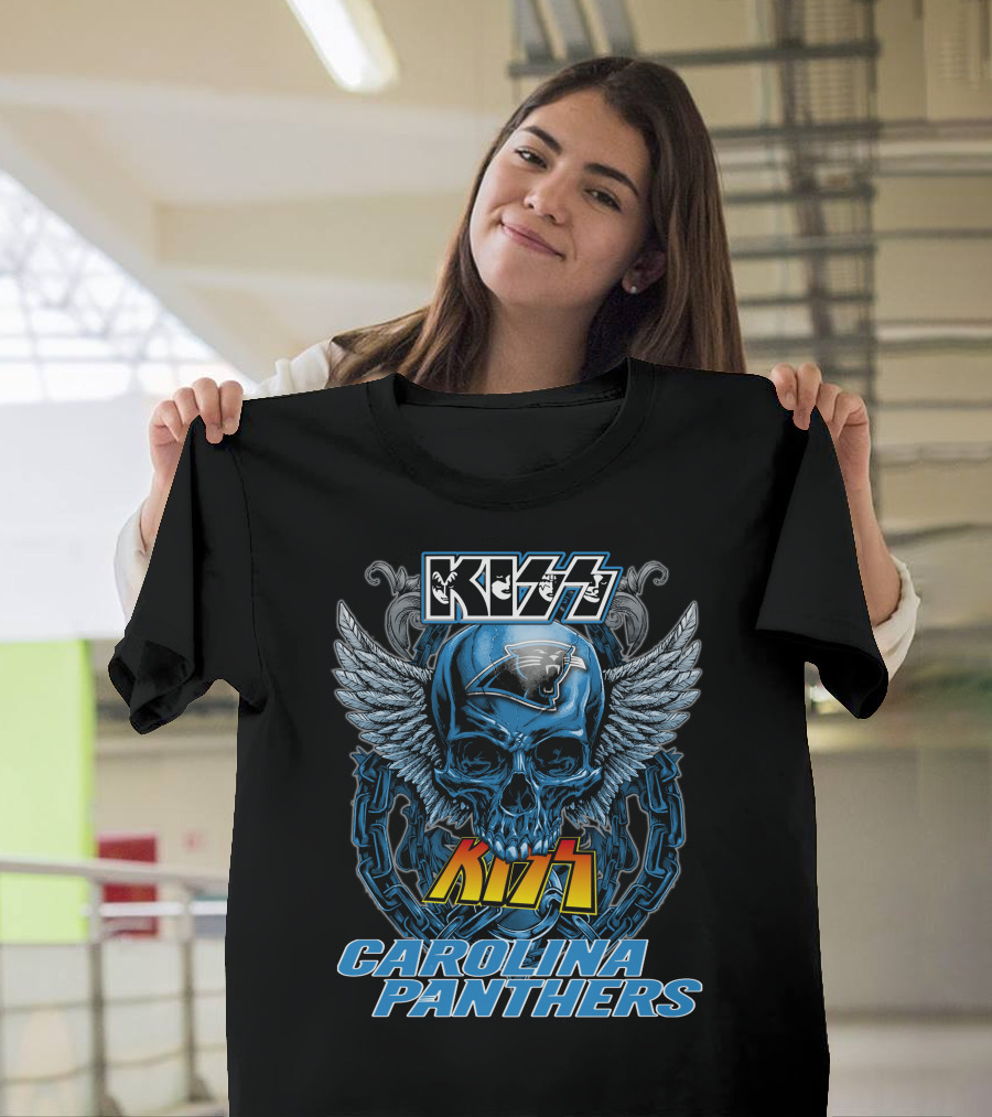 KISS Carolina Panthers Skull With Wings And Chains T-Shirt