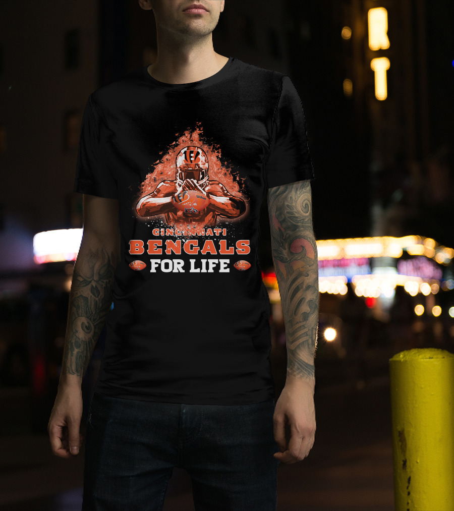 CINCINNATI BENGALS FOR LIFE Football Flame Helmet T-Shirt