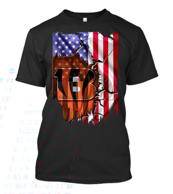 Bengals Stripes And American Flag Cincinnati Bengals 13 T-Shirt