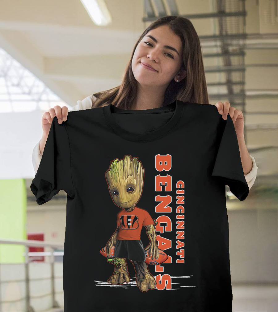 Groot Cincinnati Bengals Football Crossover Youthful Fan Edition T-Shirt