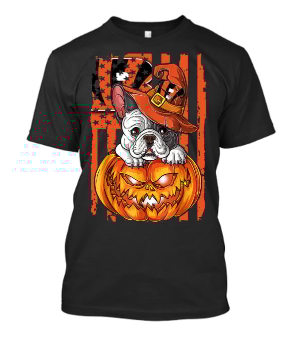 Hlw Bulldog Cincinnati Bengals Halloween Pumpkin Hat Black Orange Stars Stripes T-Shirt