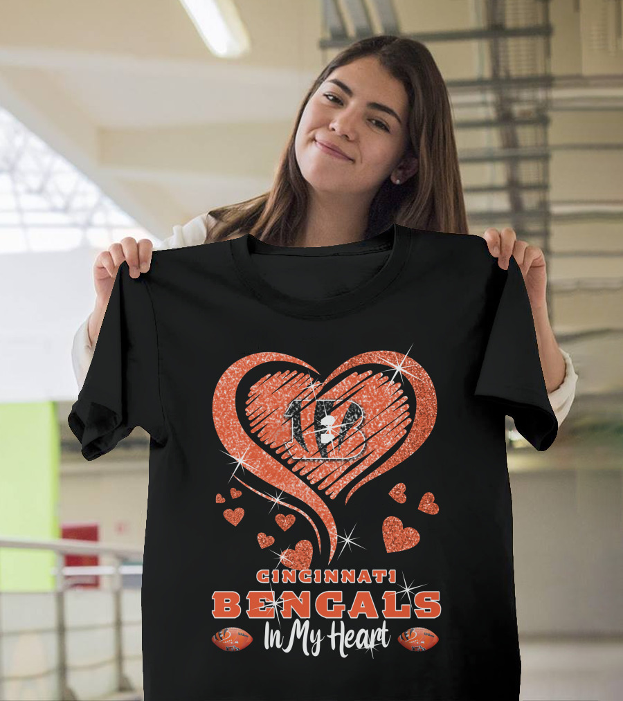 Cincinnati Bengals 13 Sparkling Hearts In My Heart T-Shirt