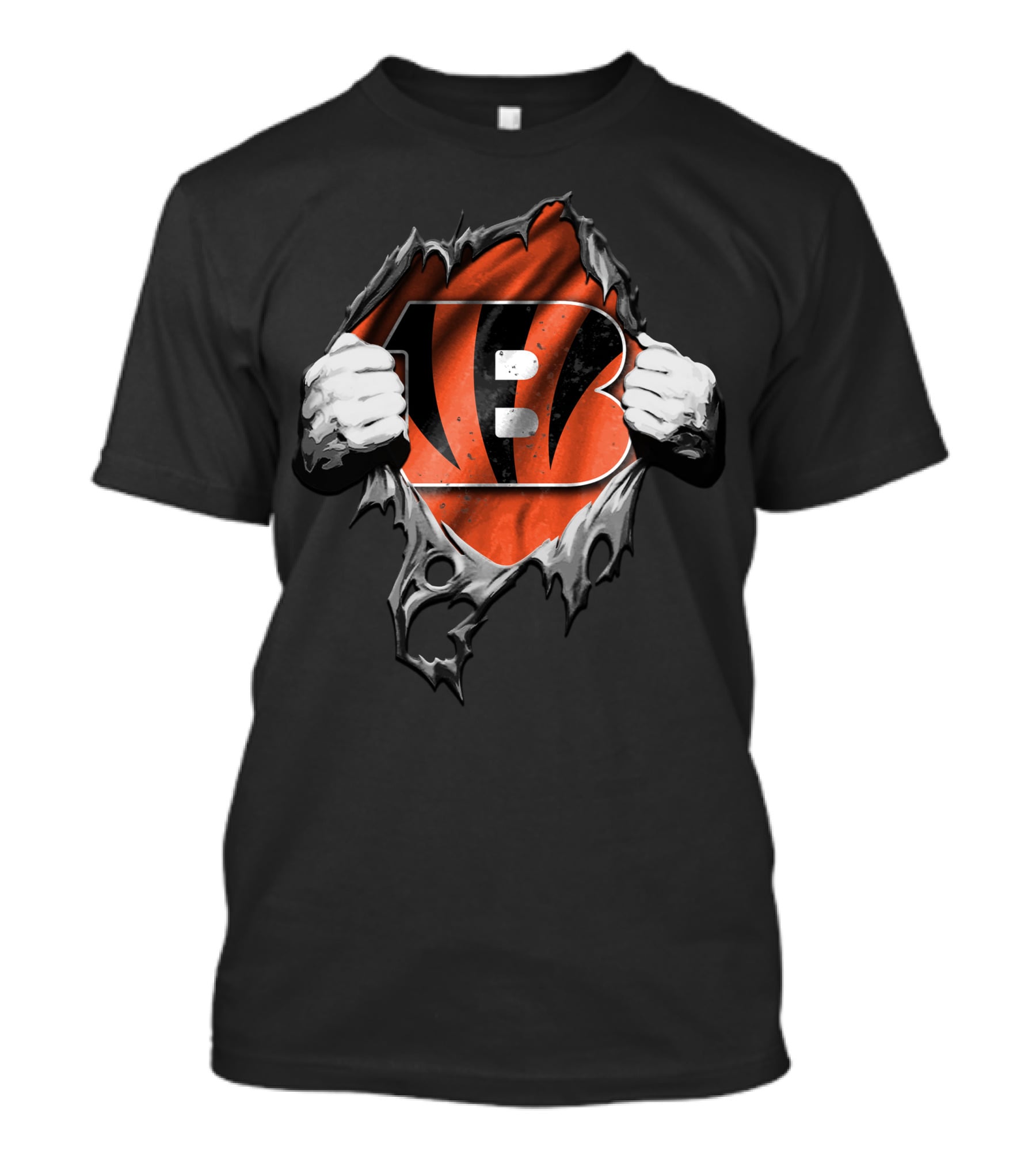 Torn Cincinnati Bengals Logo With Tiger Stripe Effect T-Shirt