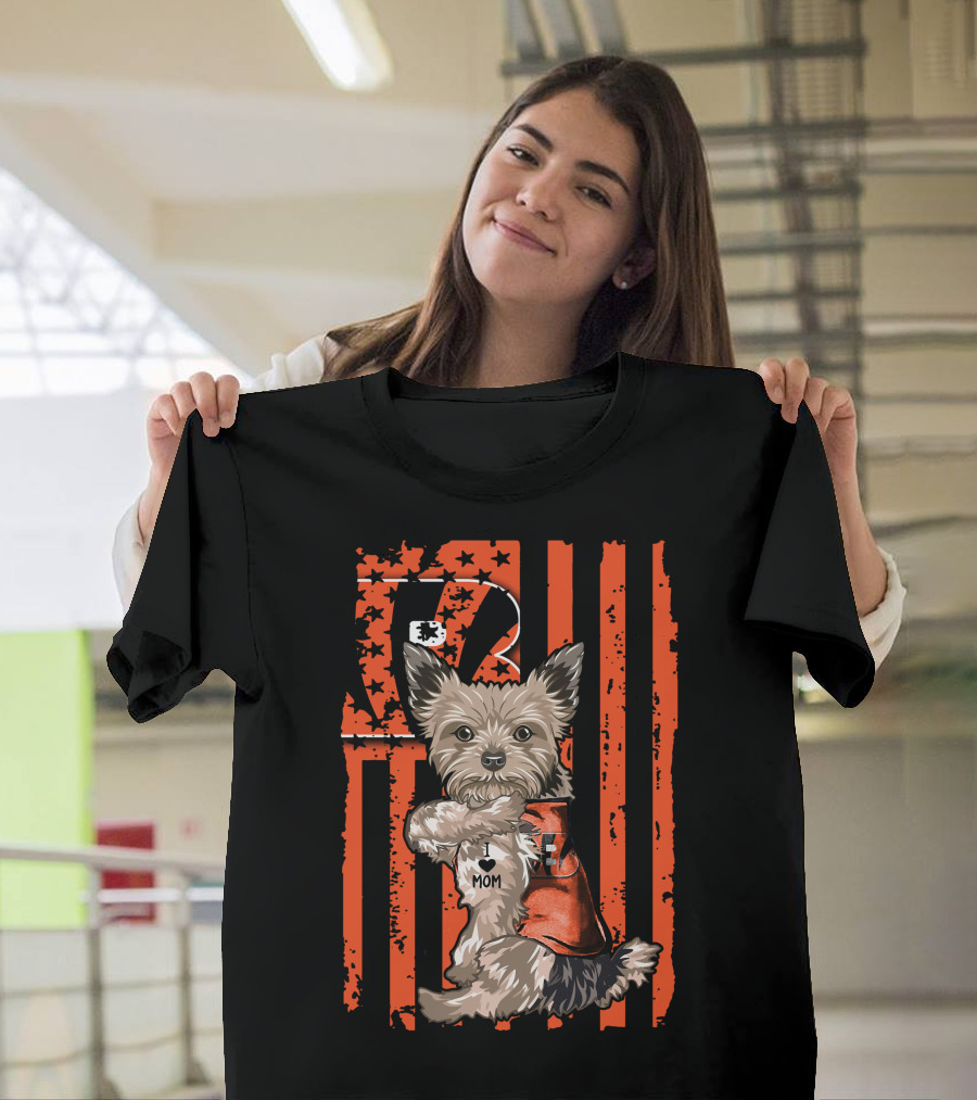 Yorkshire Terrier I Love Mom Cincinnati Bengals Fan T-Shirt