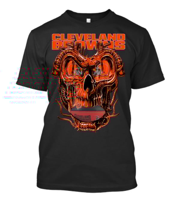 CLEVELAND BROWNS Dragonskull With Team Helmet And Football T-Shirt