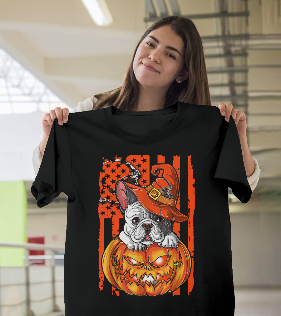 Bulldog Halloween Pumpkin Cleveland Browns T-Shirt